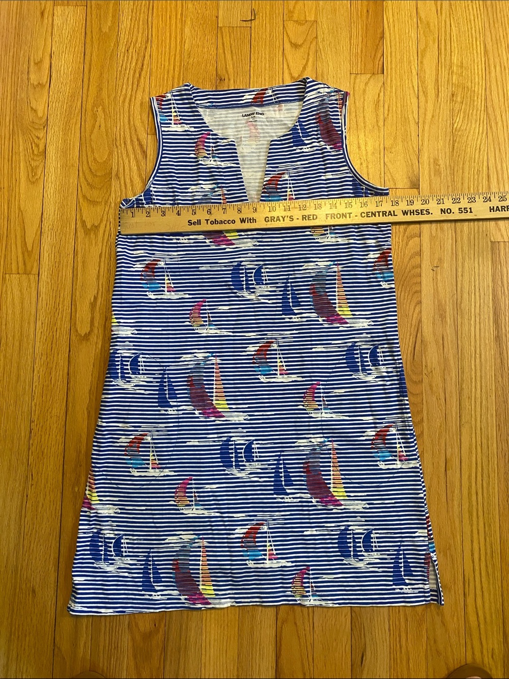 Lands' End Blue and White Striped Sailboat Sleeveless Dress